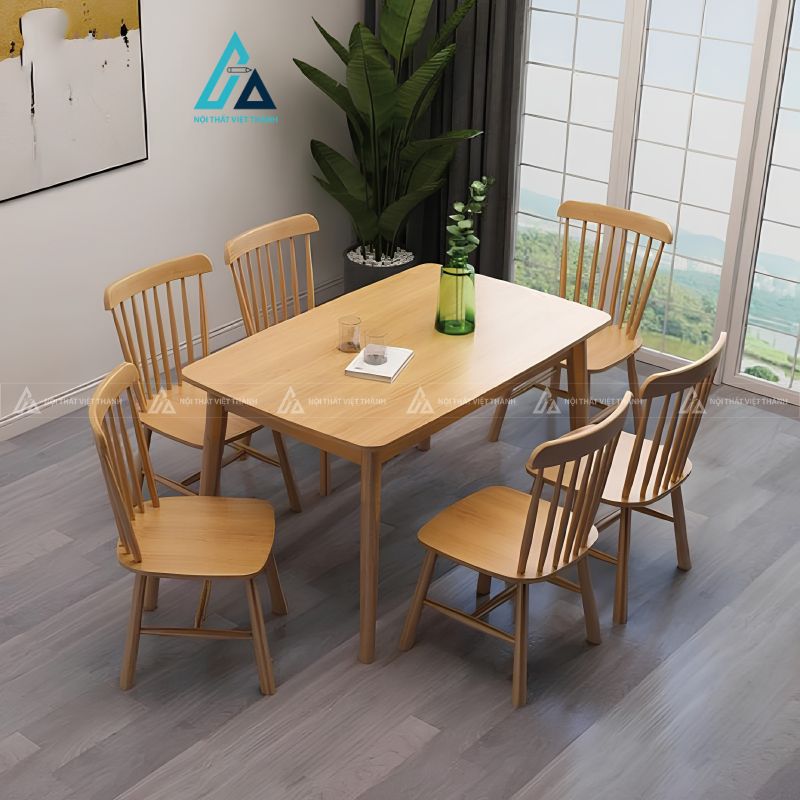 Bộ bàn ăn thiết kế nan gỗ tối giản cho không gian ấm cúng 2