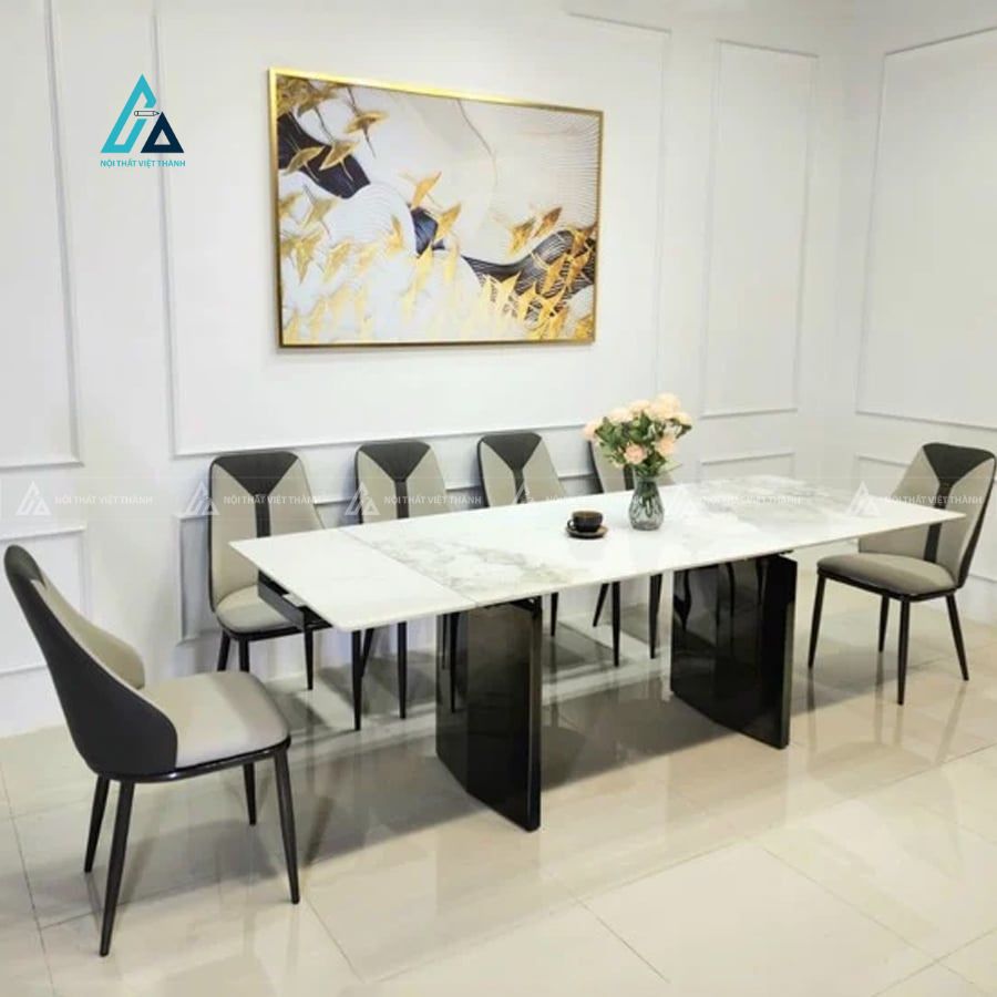 Bộ bàn ăn mặt đá thiết kế mở rộng thông minh hiện đại sang trọng