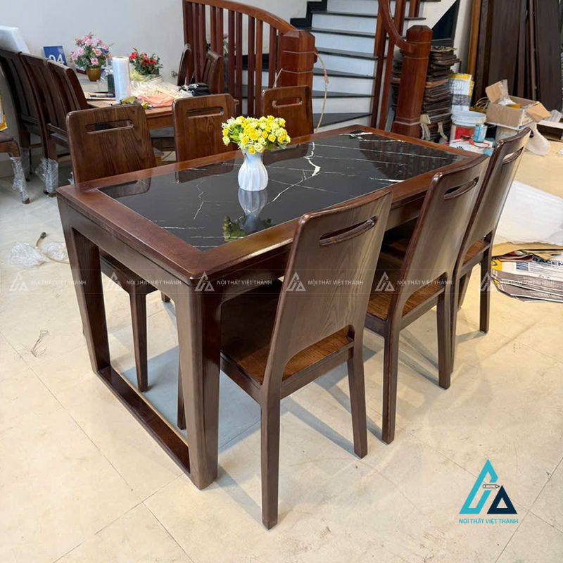 Bộ bàn ăn gỗ tự nhiên kết hợp mặt đá sang trọng đẳng cấp 2