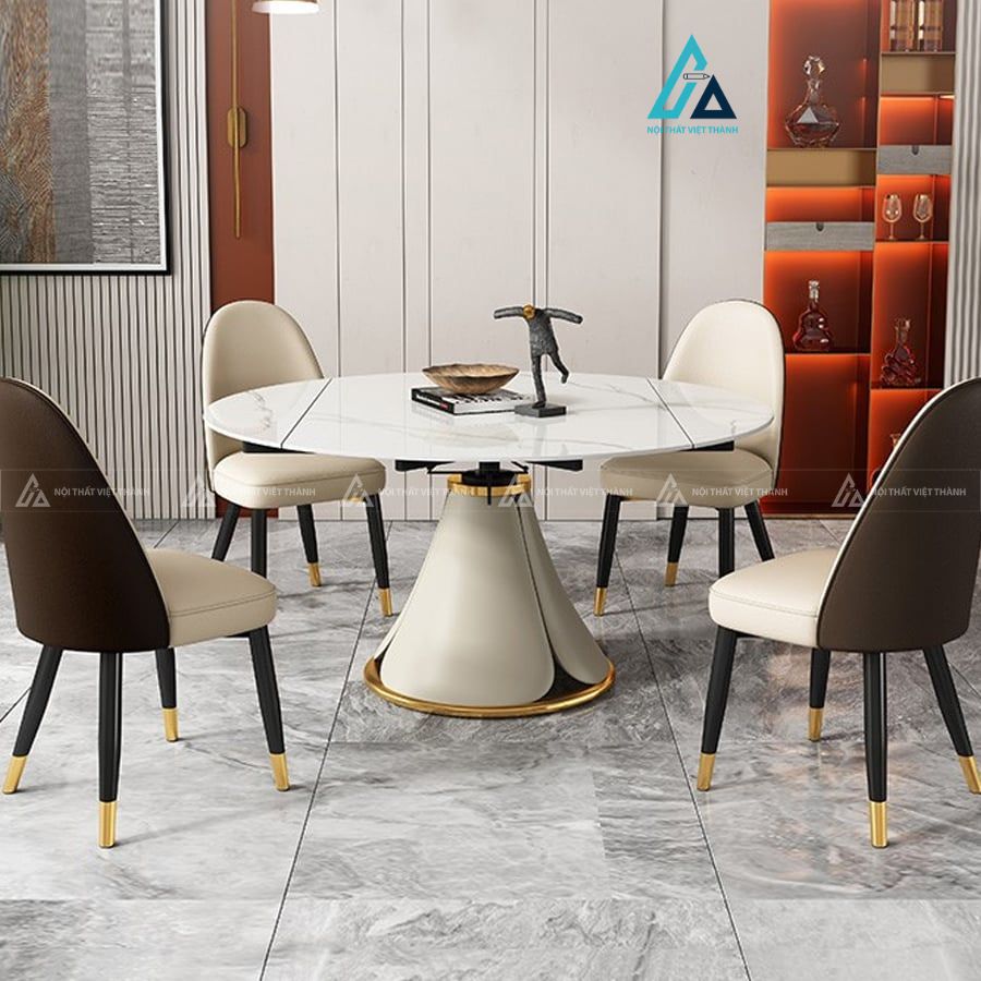 Bộ bàn ăn tròn xoay mặt đá cao cấp thiết kế sang trọng cho phòng bếp 2