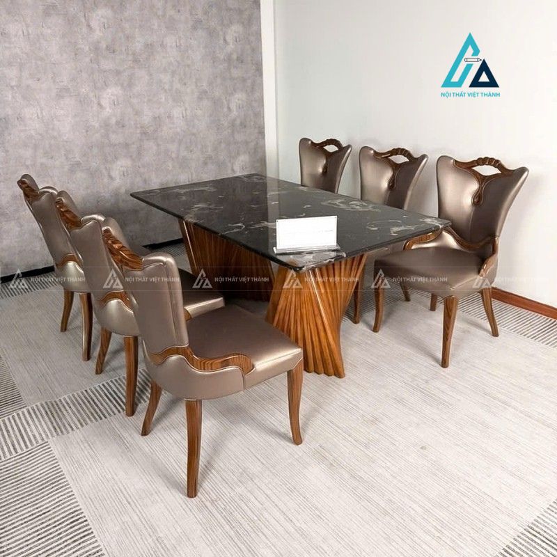 Bộ bàn ăn tân cổ điển mặt đá chân gỗ sang trọng và đẳng cấp 3