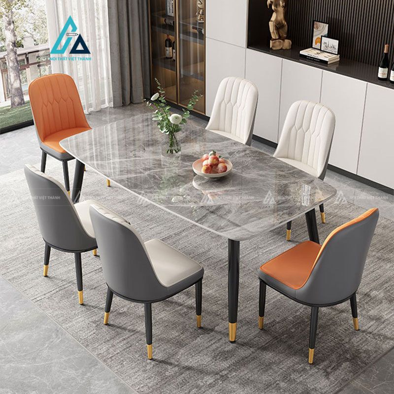 Bộ bàn ăn mặt đá hiện đại thiết kế chân thanh mảnh sang trọng 4