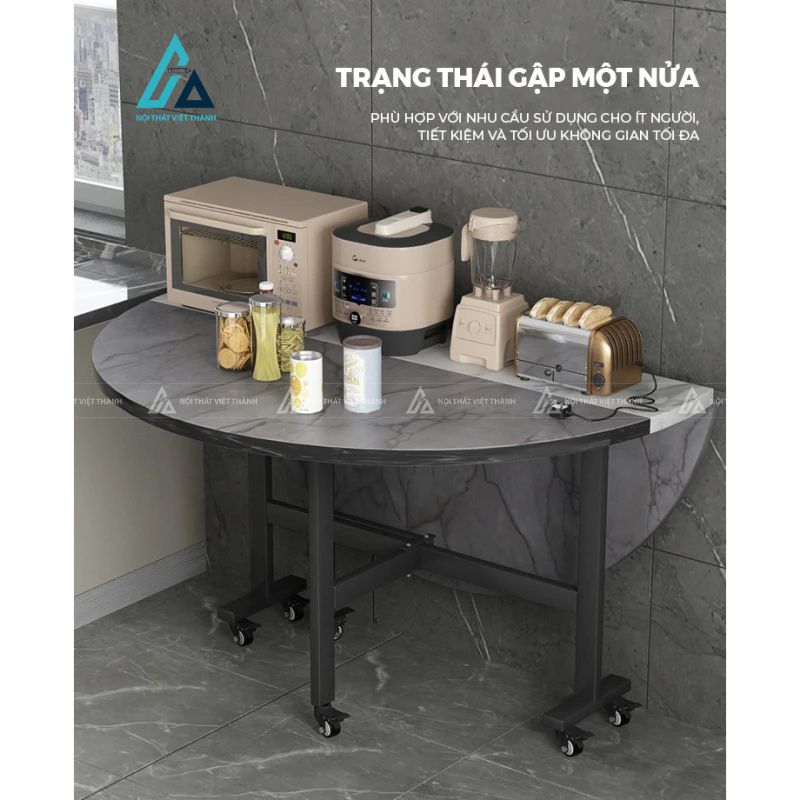 Bộ bàn ăn tròn xoay thông minh tích hợp bánh xe di động tiện lợi 5