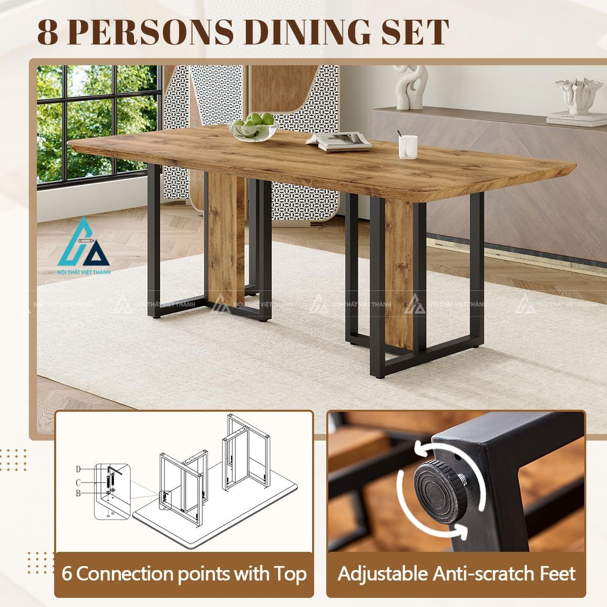 Bộ bàn ăn 8 ghế thiết kế sang trọng cho phòng ăn rộng lớn 2