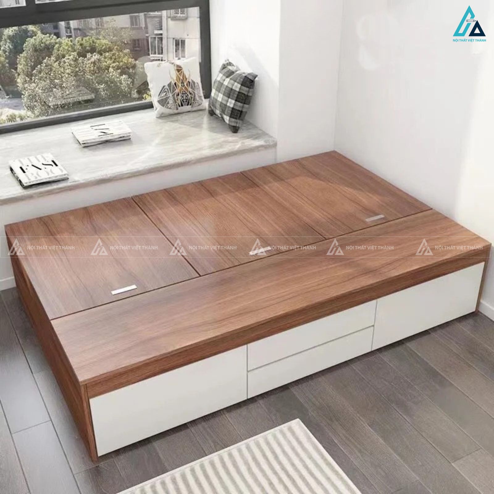 Giường ngủ gỗ công nghiệp dạng bệt thiết kế thông minh đa công năng