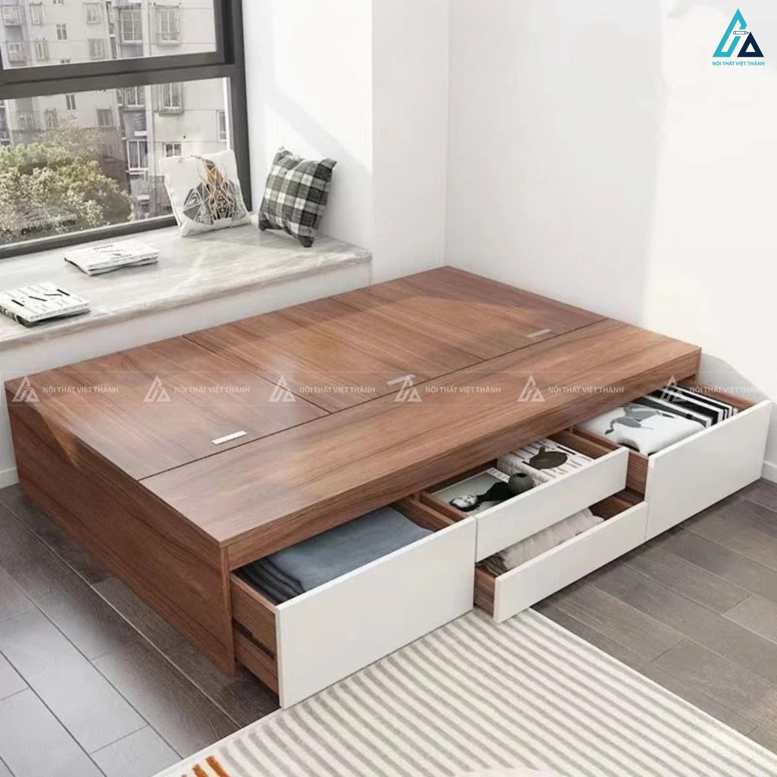Giường ngủ gỗ công nghiệp dạng bệt thiết kế thông minh đa công năng 3