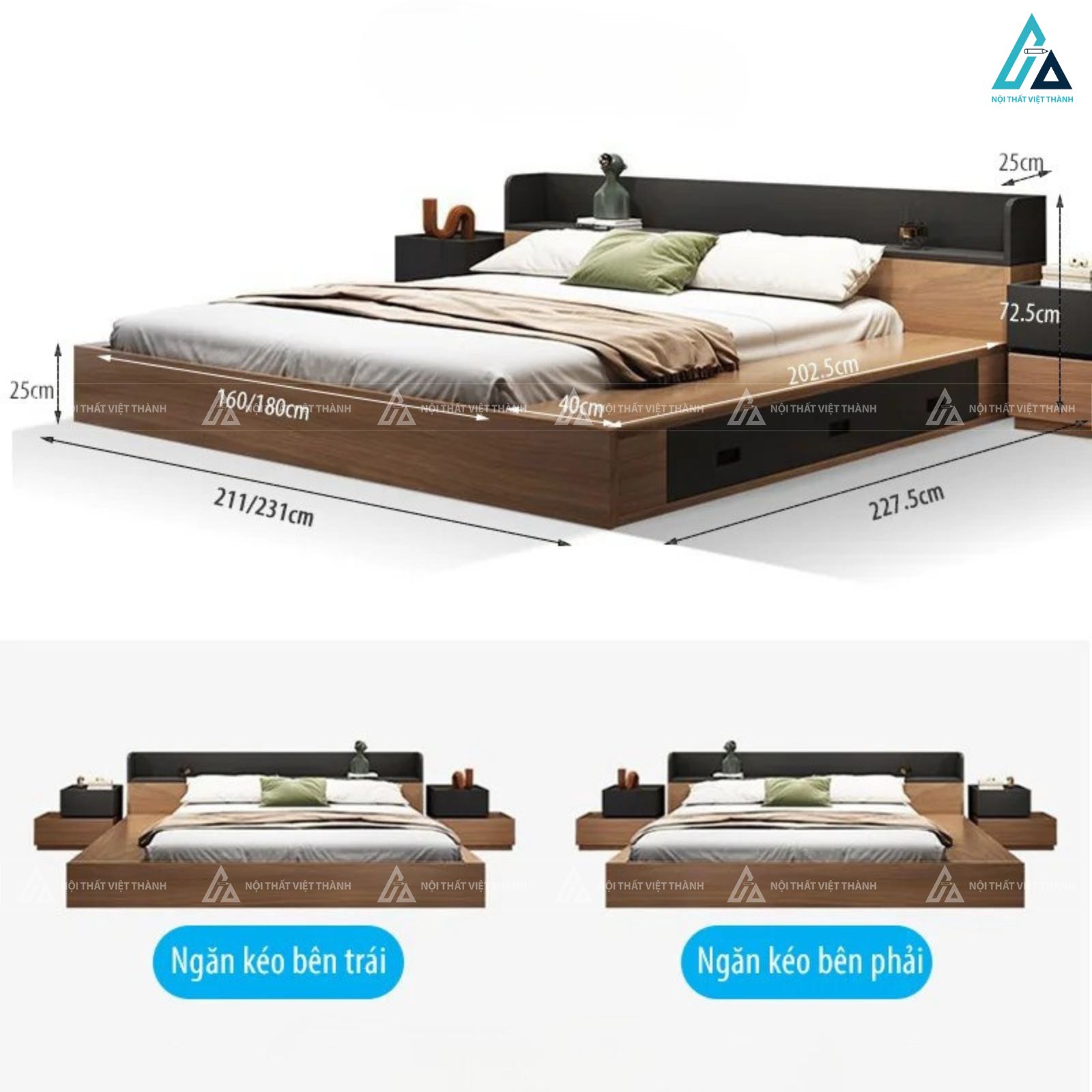 Giường ngủ gỗ công nghiệp tích hợp hộc lưu trữ dưới gầm tiện lợi 5