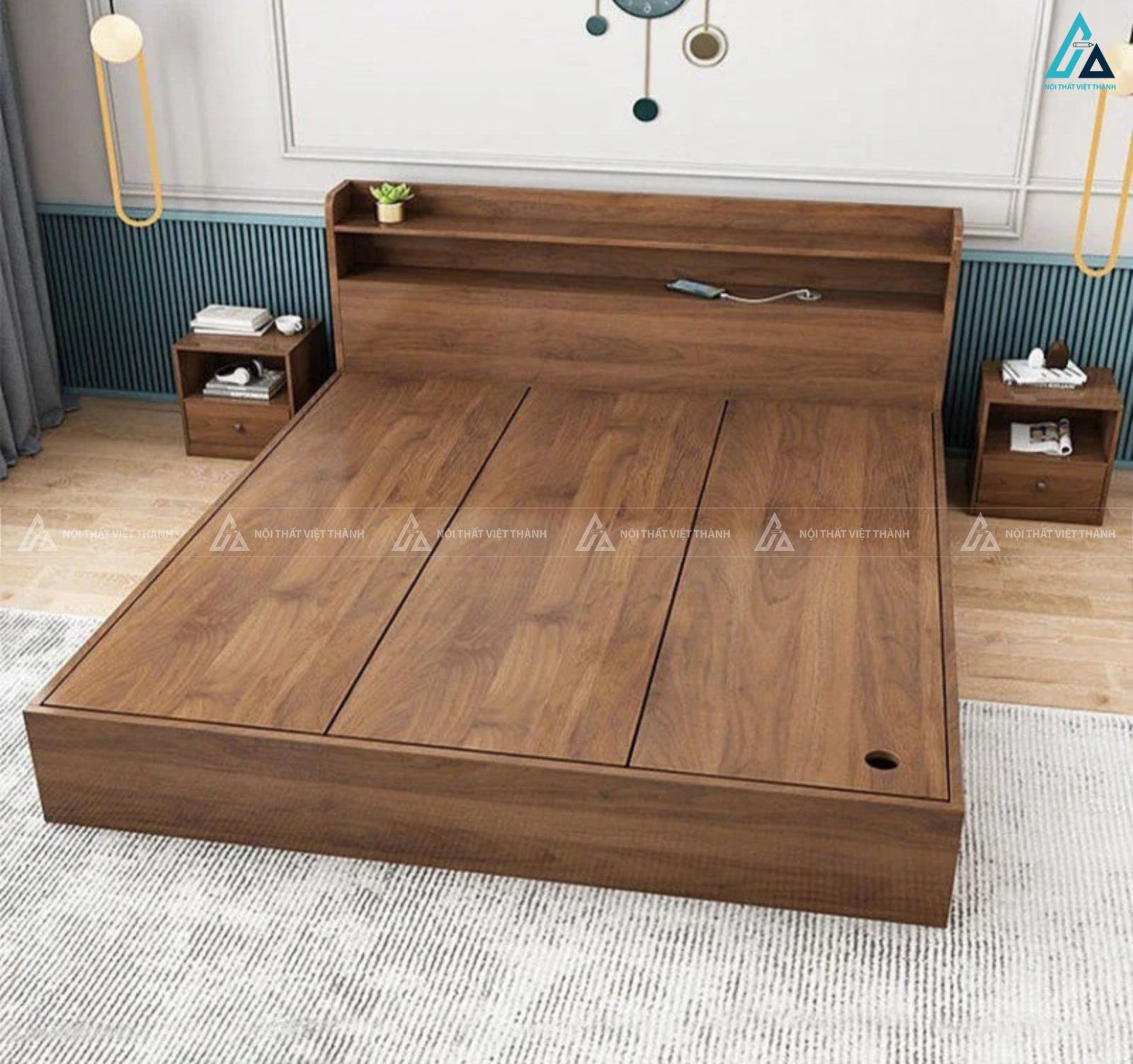 Giường ngủ gỗ công nghiệp phong cách tối giản cho phòng ngủ ấm cúng 2