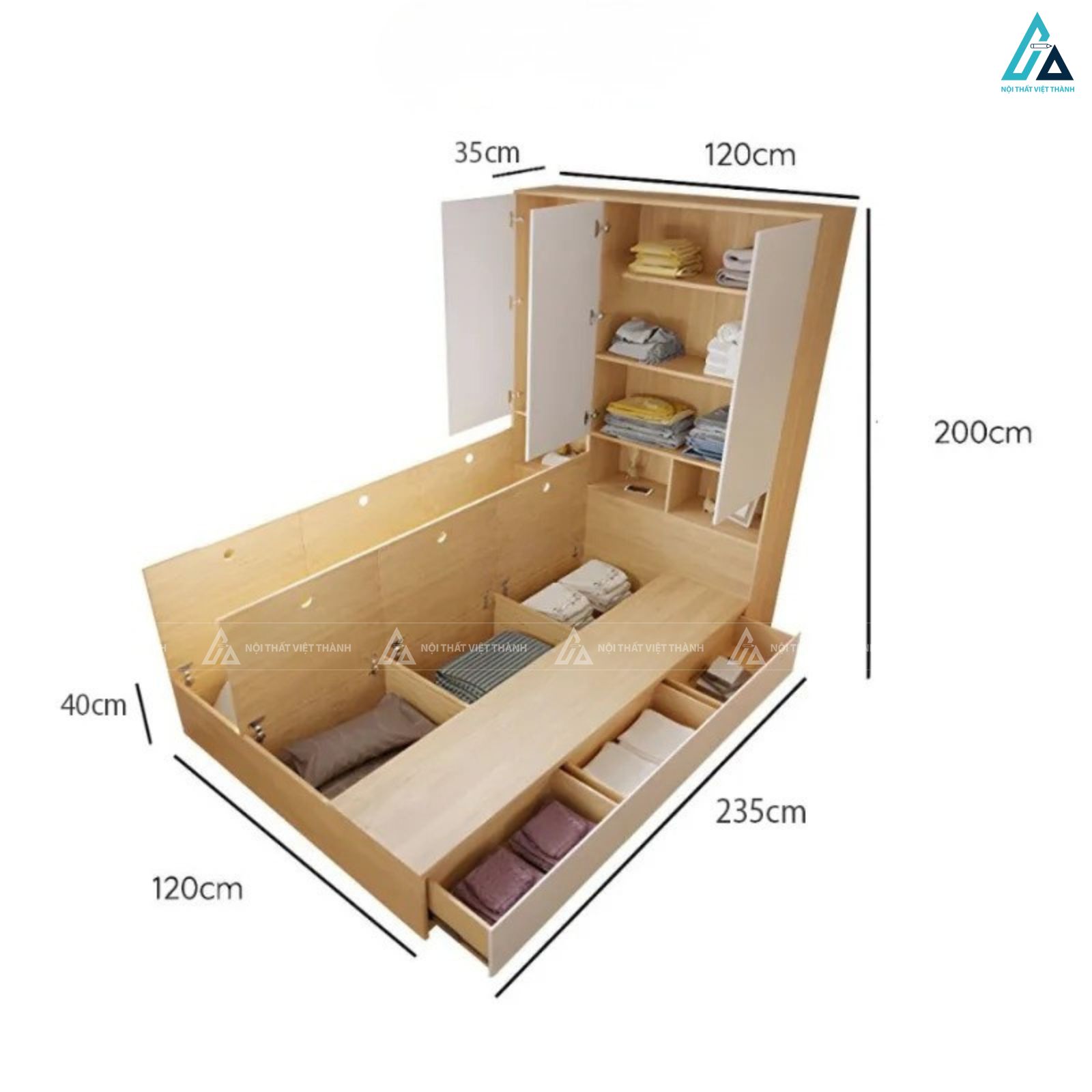 Mẫu giường ngủ gỗ công nghiệp đa năng tích hợp tủ quần áo hiện đại 3