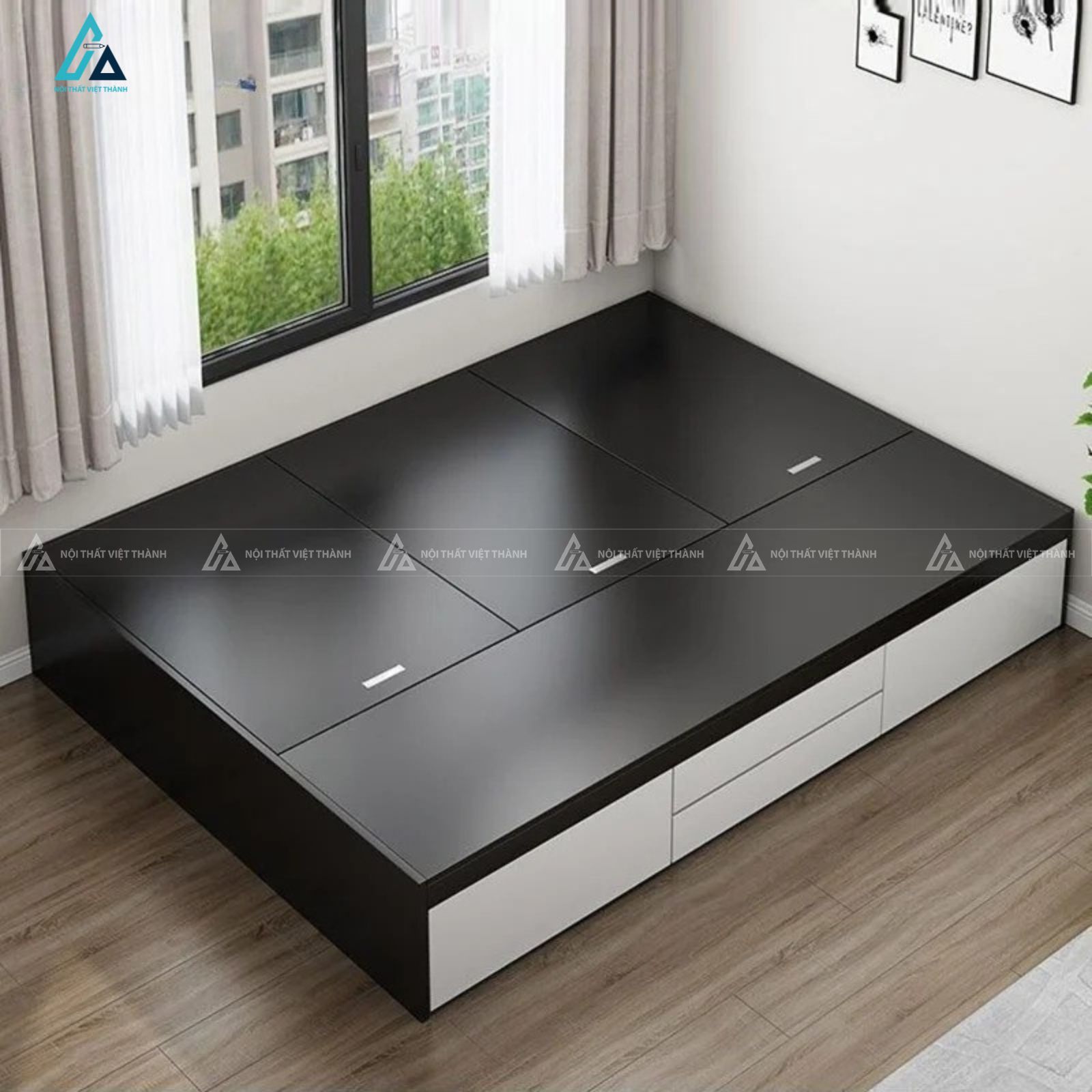 Giường ngủ gỗ công nghiệp bệt hiện đại kết hợp hộc chứa đồ đa năng 2
