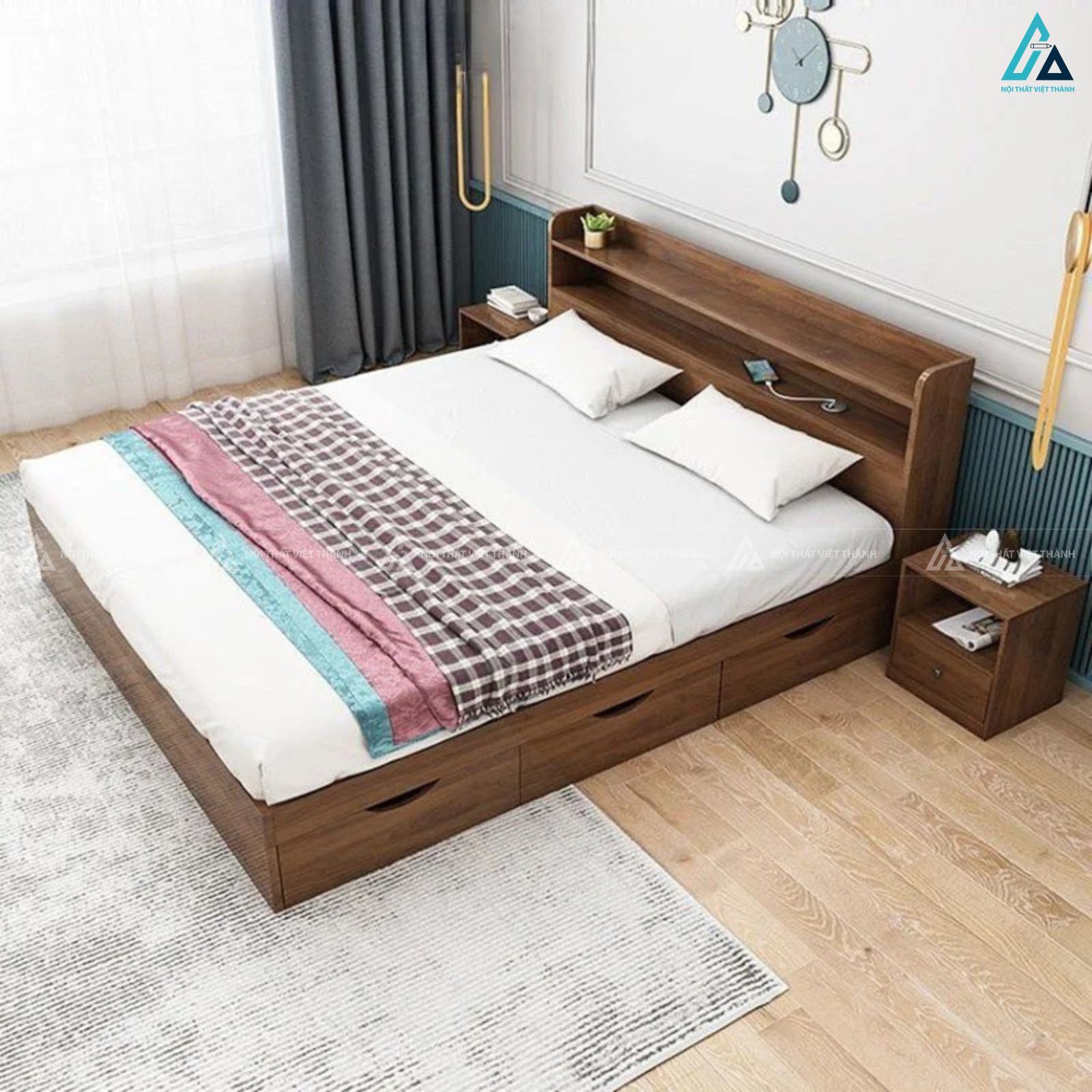 Giường ngủ gỗ công nghiệp sang trọng tích hợp ngăn kéo thông minh 1