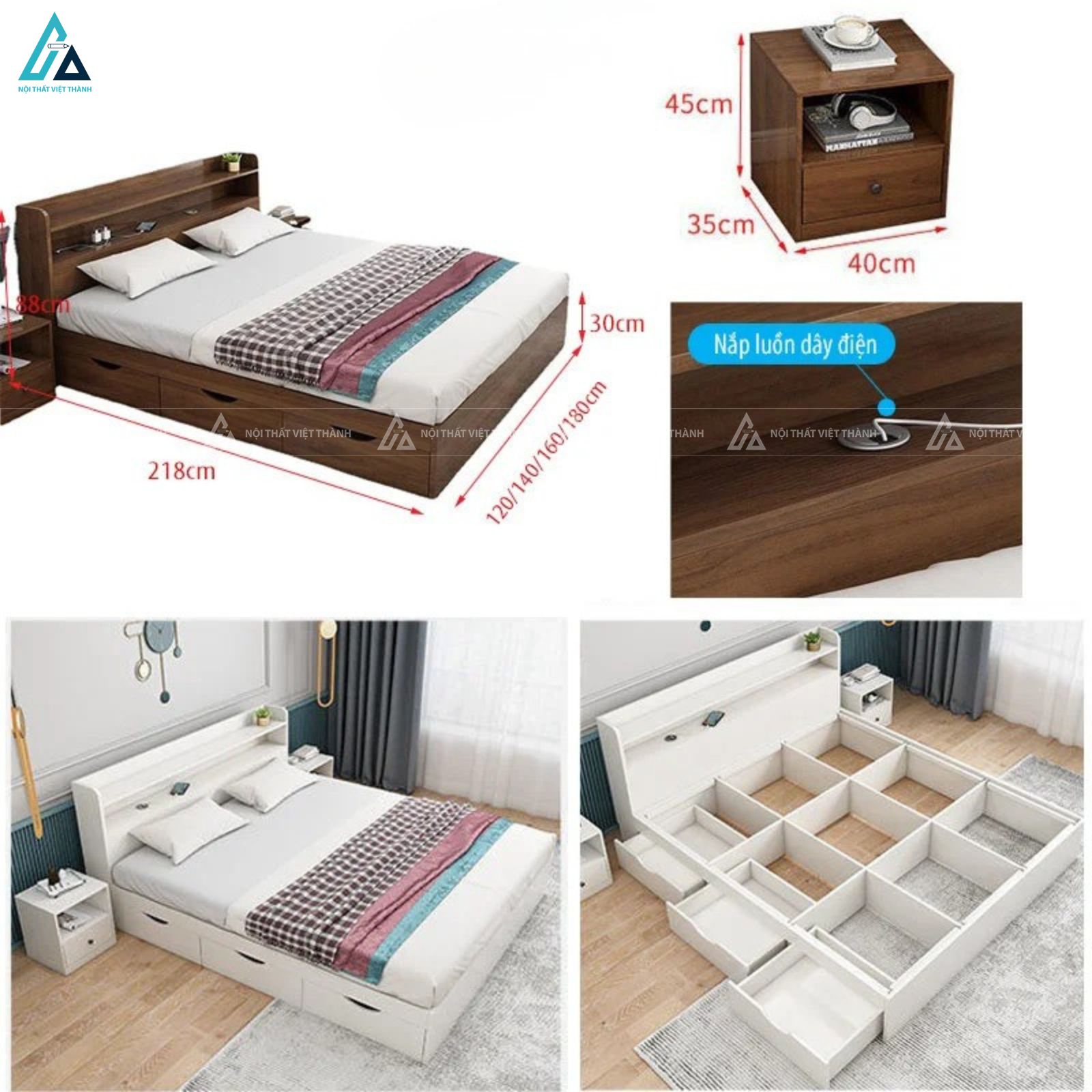 Giường ngủ gỗ công nghiệp sang trọng tích hợp ngăn kéo thông minh 4