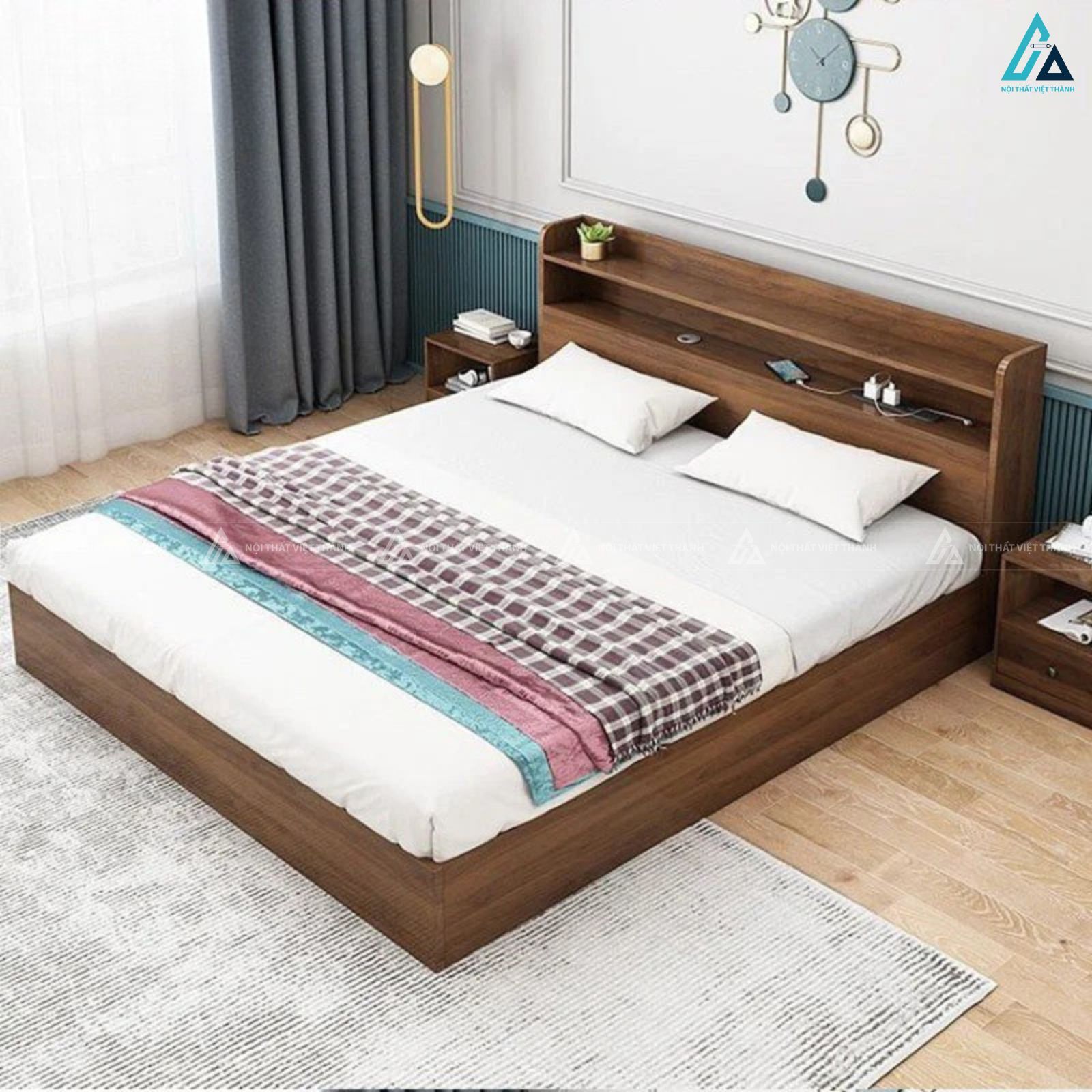 Giường ngủ gỗ công nghiệp phong cách tối giản cho phòng ngủ ấm cúng