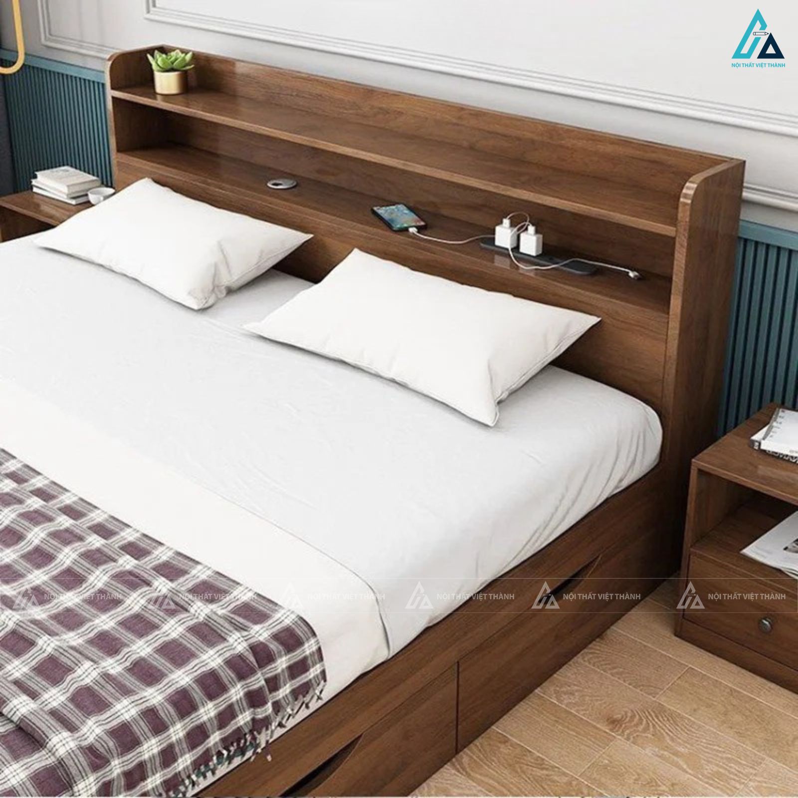 Giường ngủ gỗ công nghiệp sang trọng tích hợp ngăn kéo thông minh 2