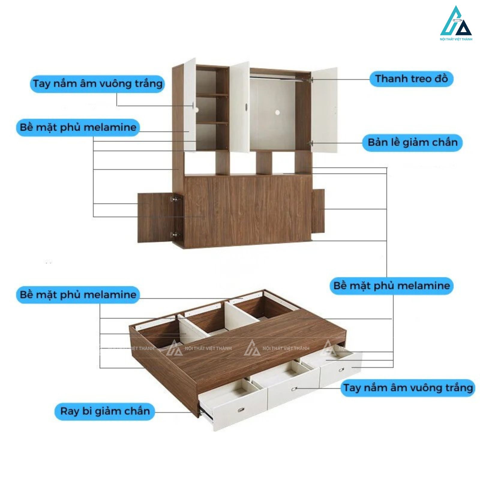 Mẫu giường ngủ gỗ công nghiệp có ngăn kéo và tủ đồ tiện ích 7
