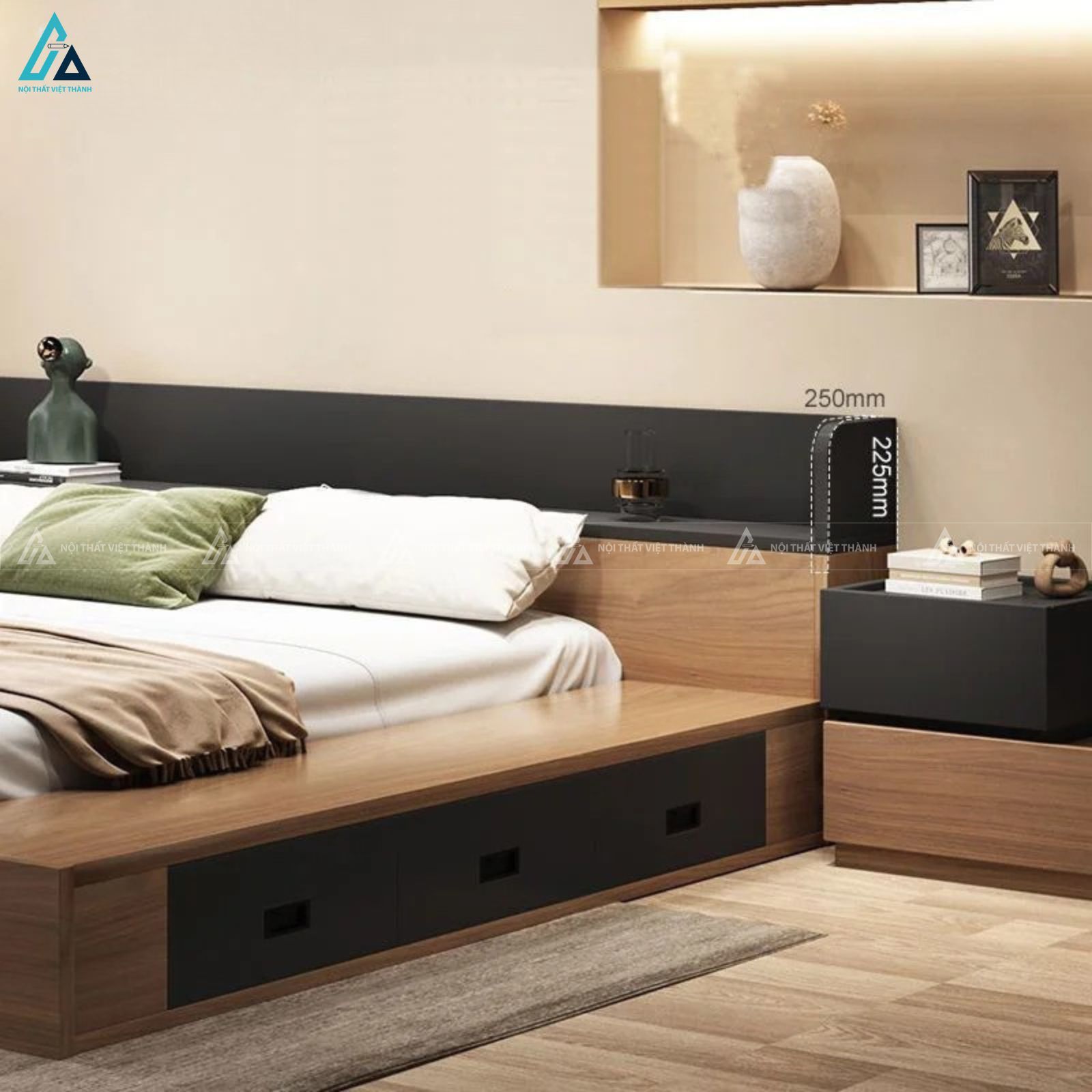 Giường ngủ gỗ công nghiệp tích hợp hộc lưu trữ dưới gầm tiện lợi 4