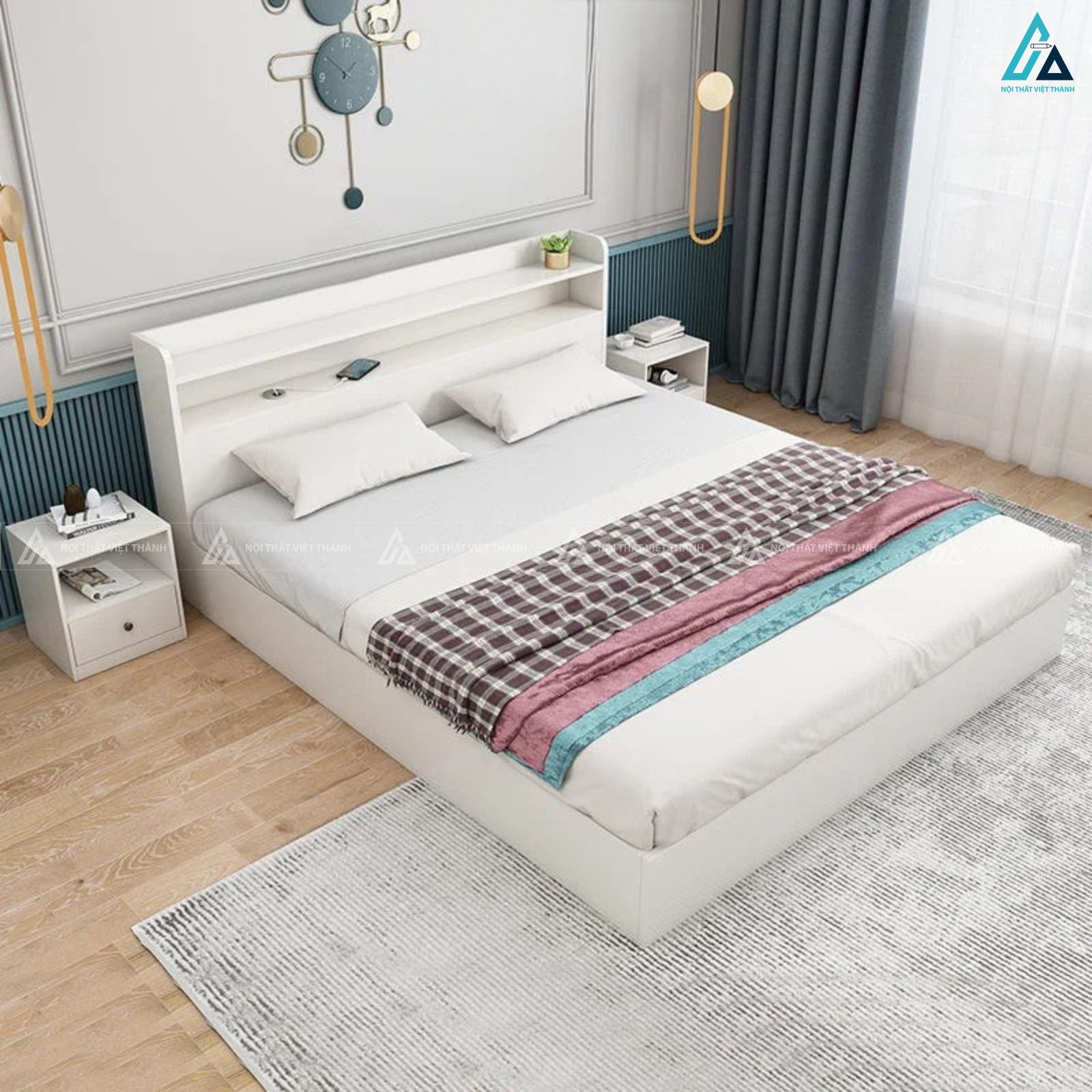 Giường ngủ gỗ công nghiệp phong cách tối giản cho phòng ngủ ấm cúng 1