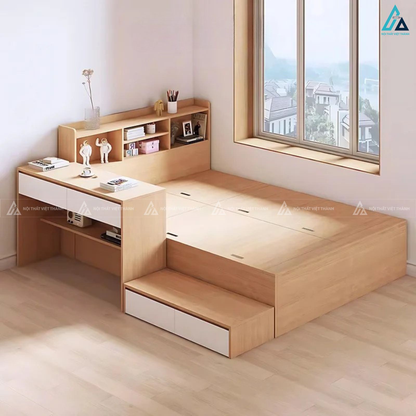 Giường ngủ gỗ công nghiệp tích hợp bàn làm việc thông minh tiện lợi 2