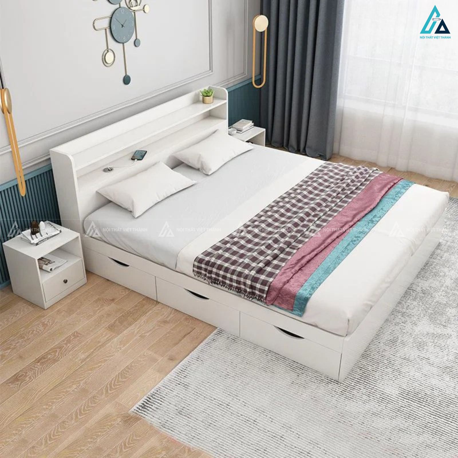 Giường ngủ gỗ công nghiệp sang trọng tích hợp ngăn kéo thông minh 3