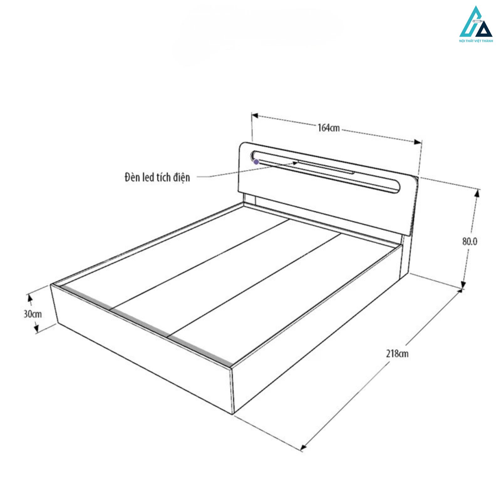 Giường ngủ gỗ công nghiệp hiện đại tích hợp kệ để đồ đầu giường 6