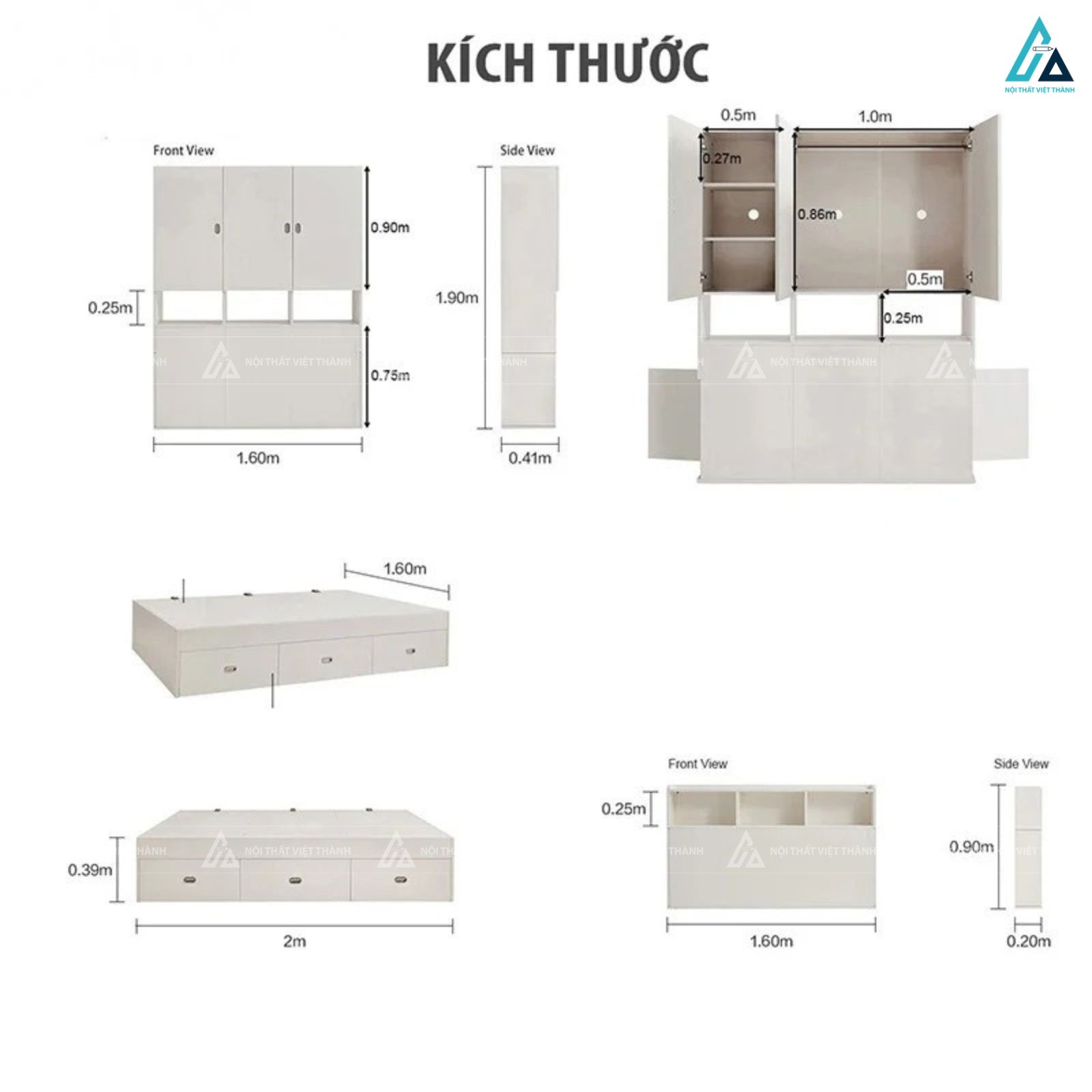 Mẫu giường ngủ gỗ công nghiệp có ngăn kéo và tủ đồ tiện ích 5