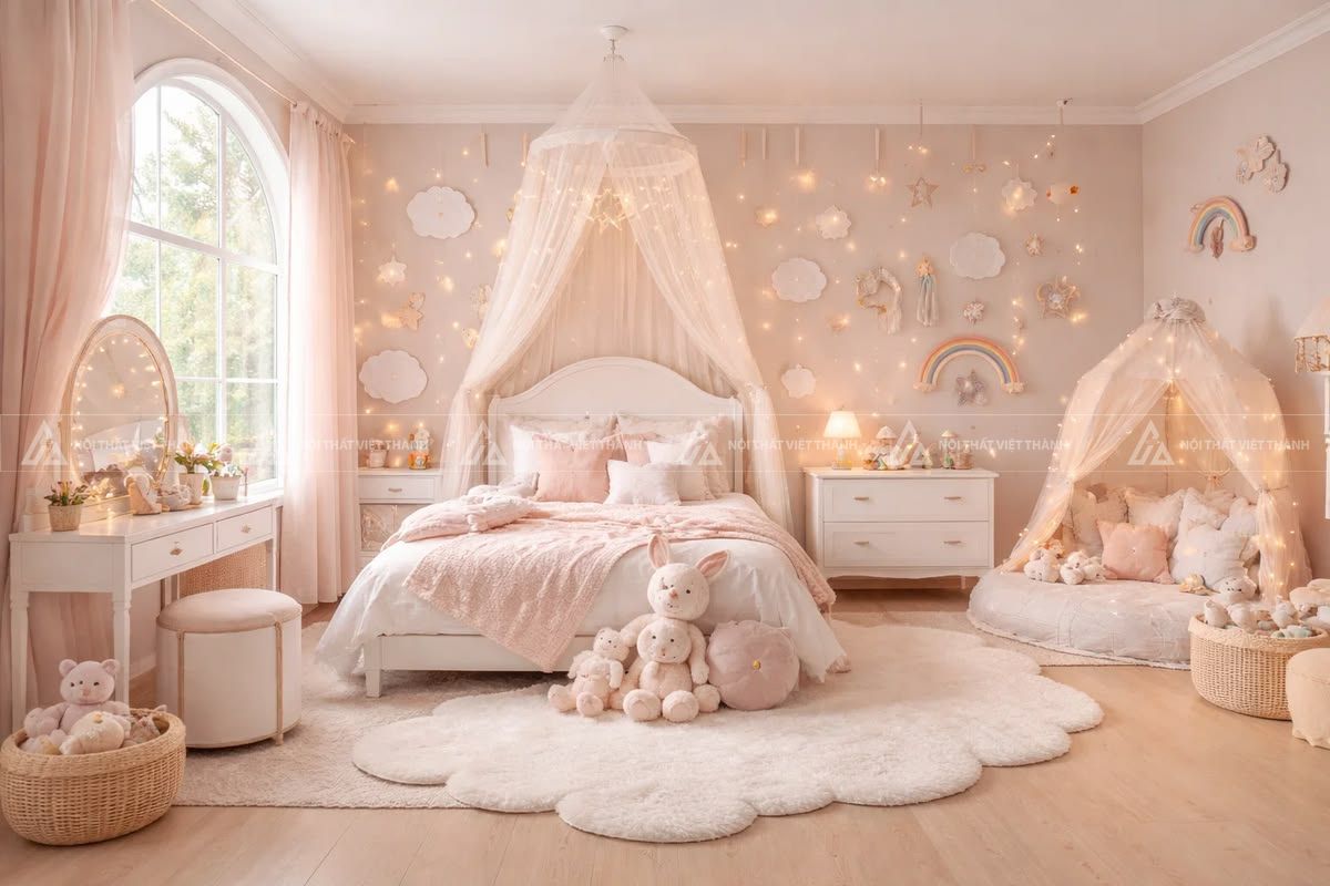 Mẫu phòng bé gái màu hồng dễ thương