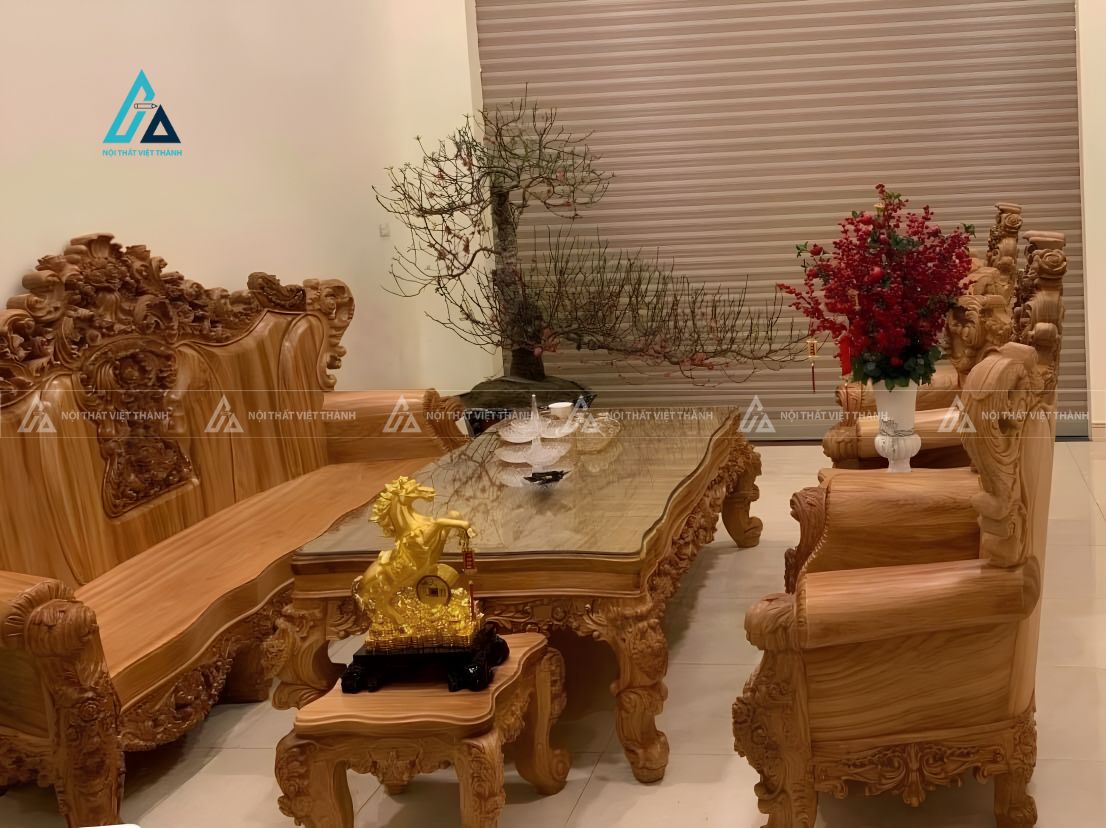Bộ salon chạm khắc họa tiết tinh xảo nâng tầm phòng khách 1