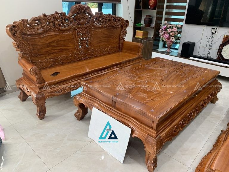 Bộ bàn ghế salon gỗ chạm khắc nghệ thuật cho không gian phòng khách 2