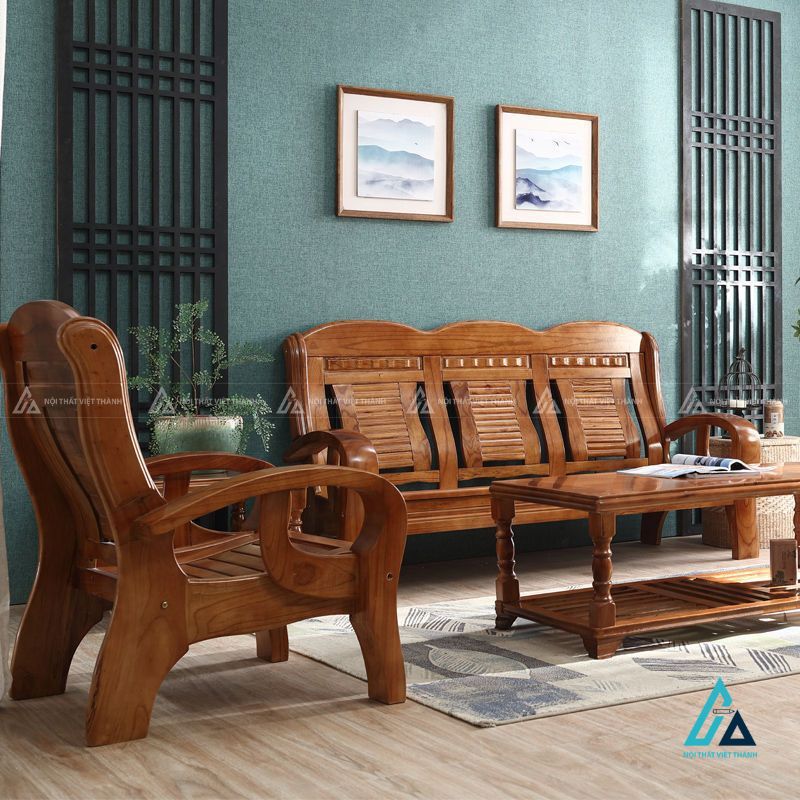 Salon thiết kế tựa lưng nan cong sang trọng cho phòng khách 1