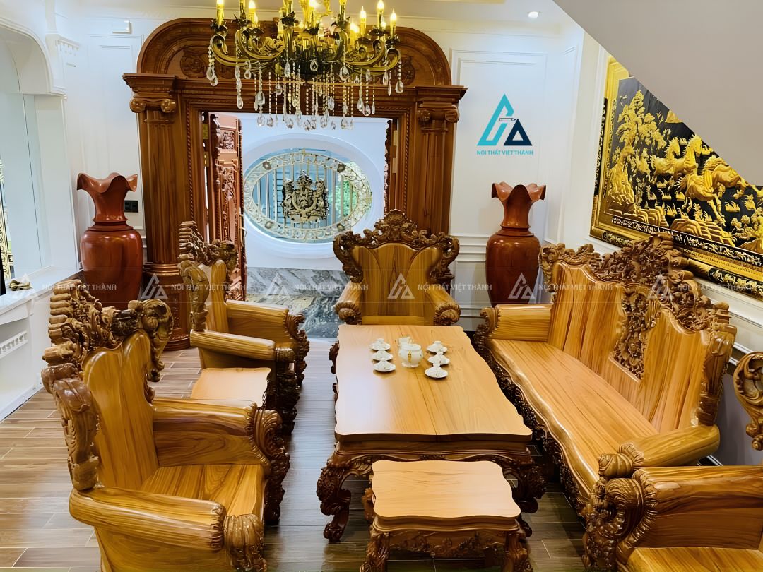 Bộ salon chạm khắc họa tiết tinh xảo nâng tầm phòng khách