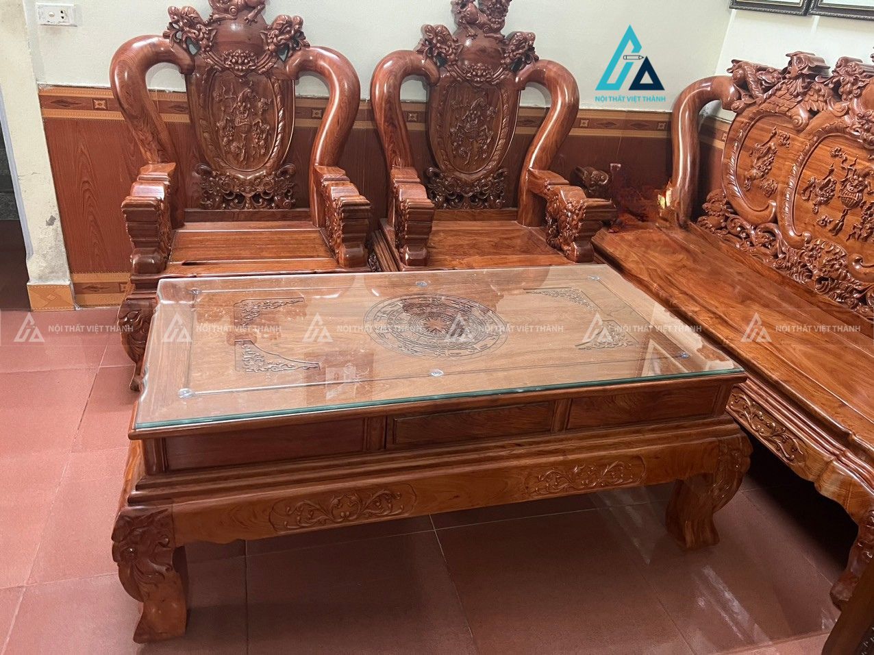 Bộ bàn ghế nghê phượng chạm khắc tinh xảo cho phòng khách 3