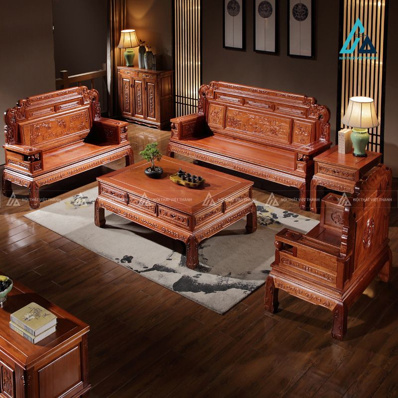 Bộ salon gỗ chạm khắc nghệ thuật tinh tế cho phòng khách