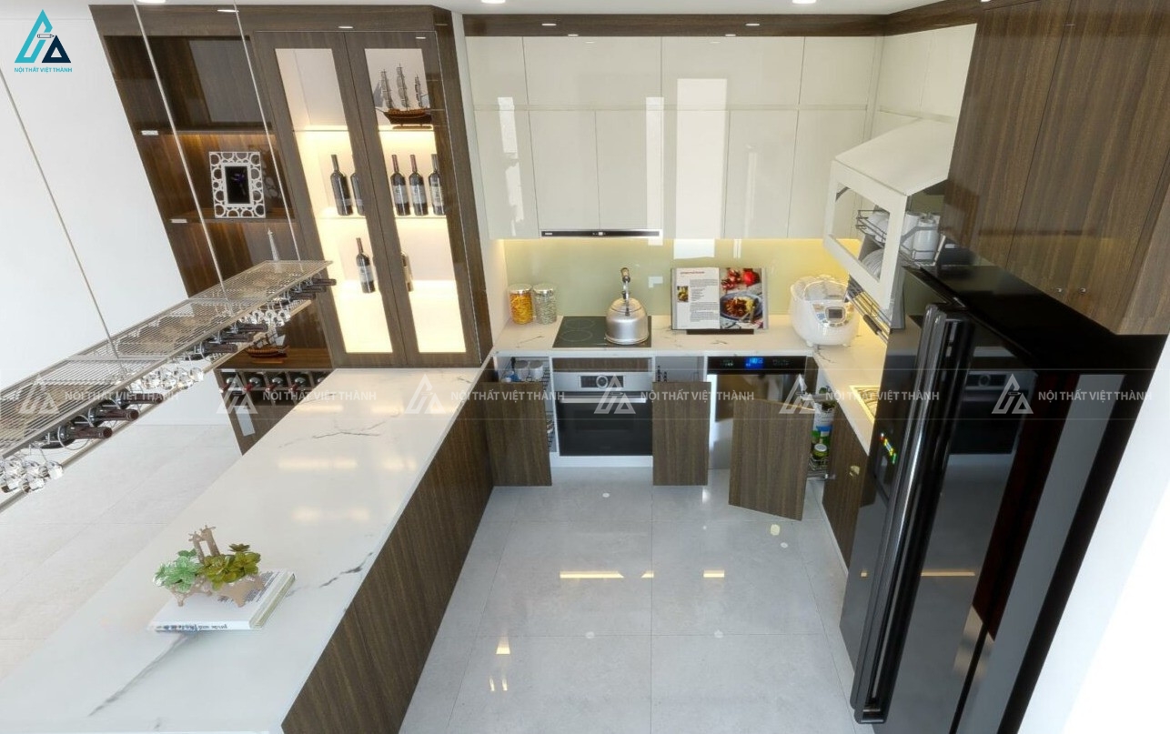 Mẫu tủ bếp acrylic thông minh với kệ trưng bày rượu đẳng cấp quý tộc 1