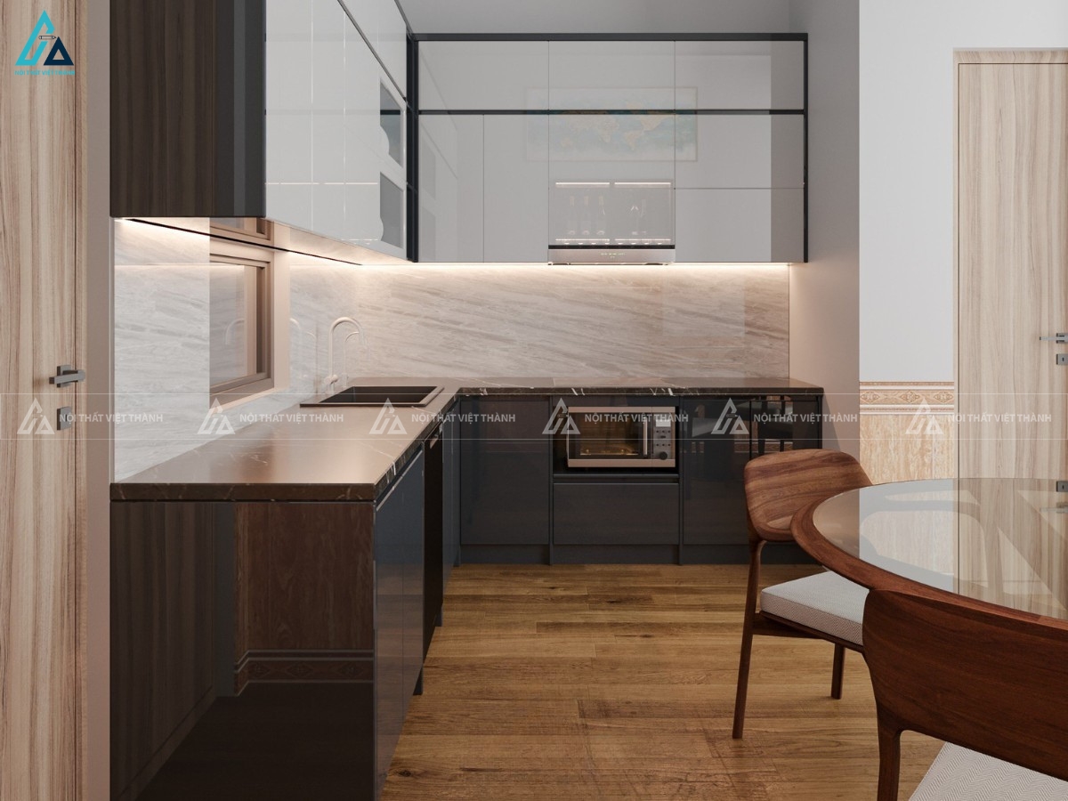 Bộ tủ bếp acrylic cao cấp bền bỉ với bề mặt bóng gương dễ lau chùi 1