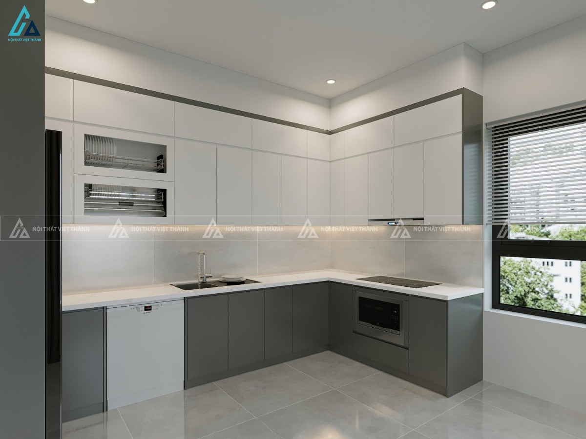 Mẫu tủ bếp acrylic bóng gương cao cấp thiết kế tối giản tinh tế 1