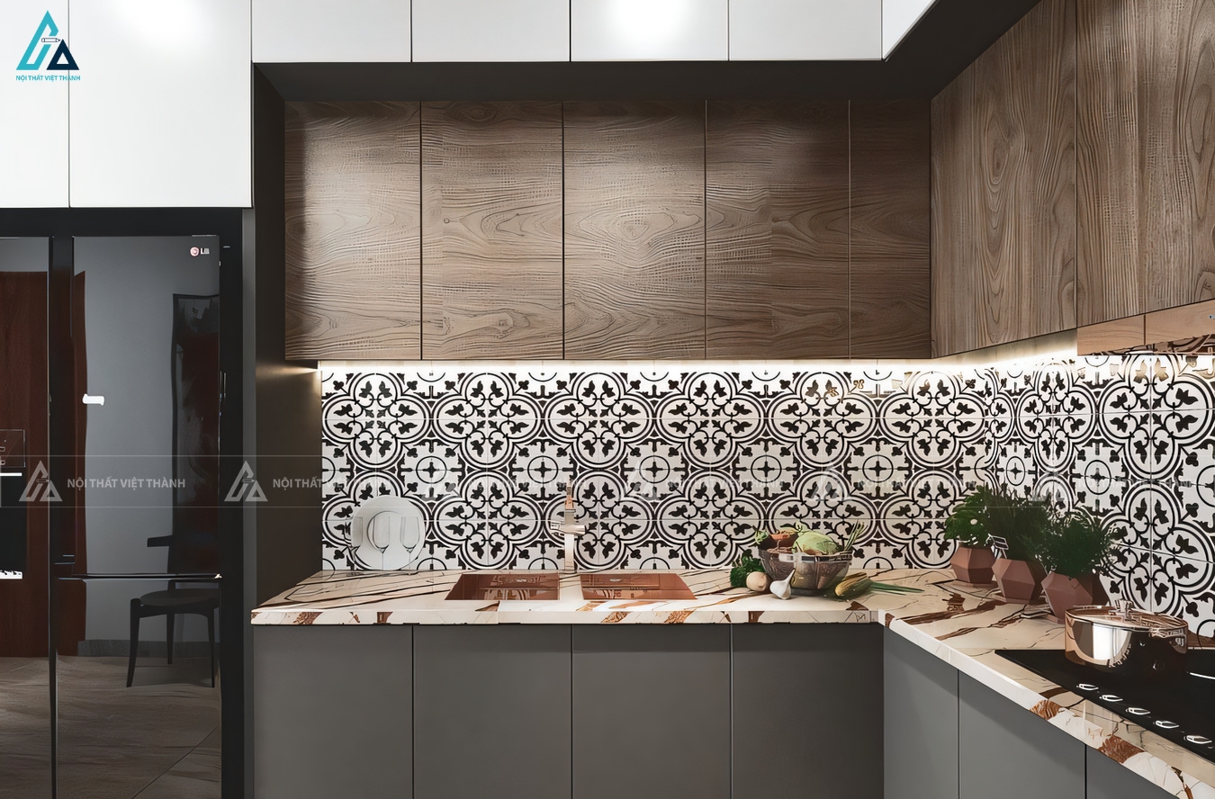 Tủ bếp acrylic bóng gương thiết kế kịch trần tối ưu không gian sống 1