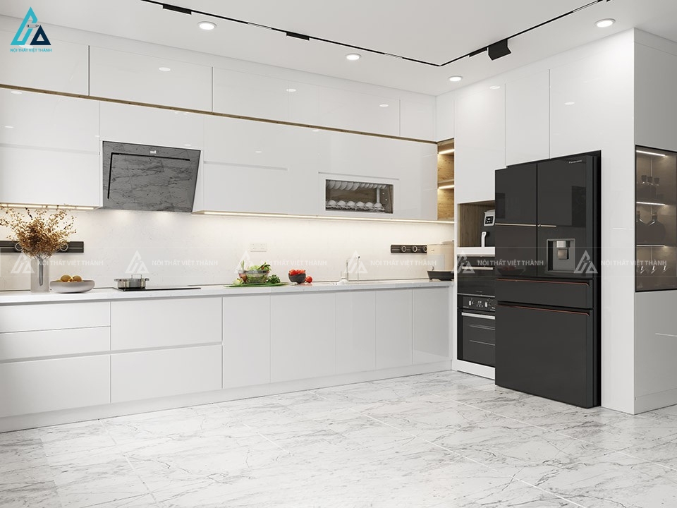 Bộ tủ bếp acrylic trắng bóng điểm nhấn hoàn hảo cho căn bếp 1