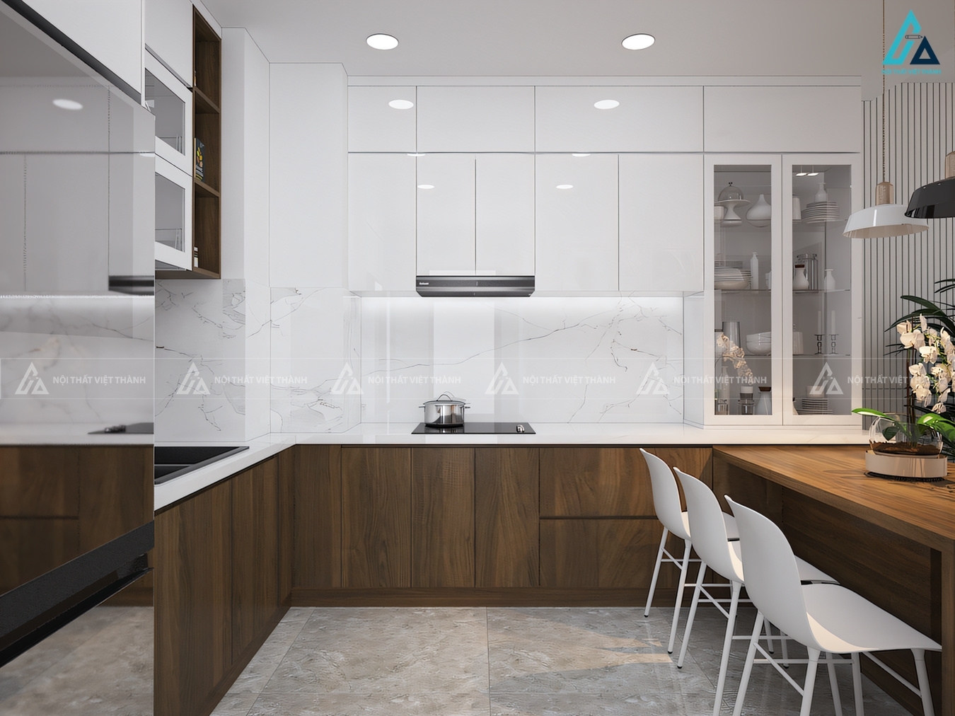 Tủ bếp hiện đại acrylic cao cấp thiết kế tối ưu không gian nhà bếp