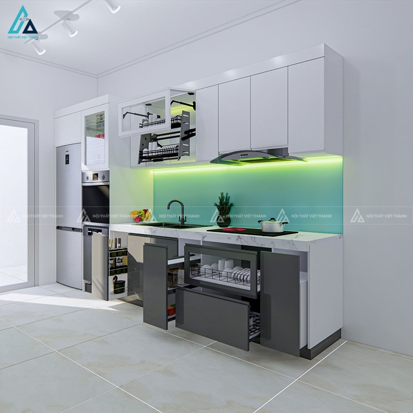 Hệ tủ bếp acrylic hiện đại tích hợp thiết bị âm tủ đa năng 2