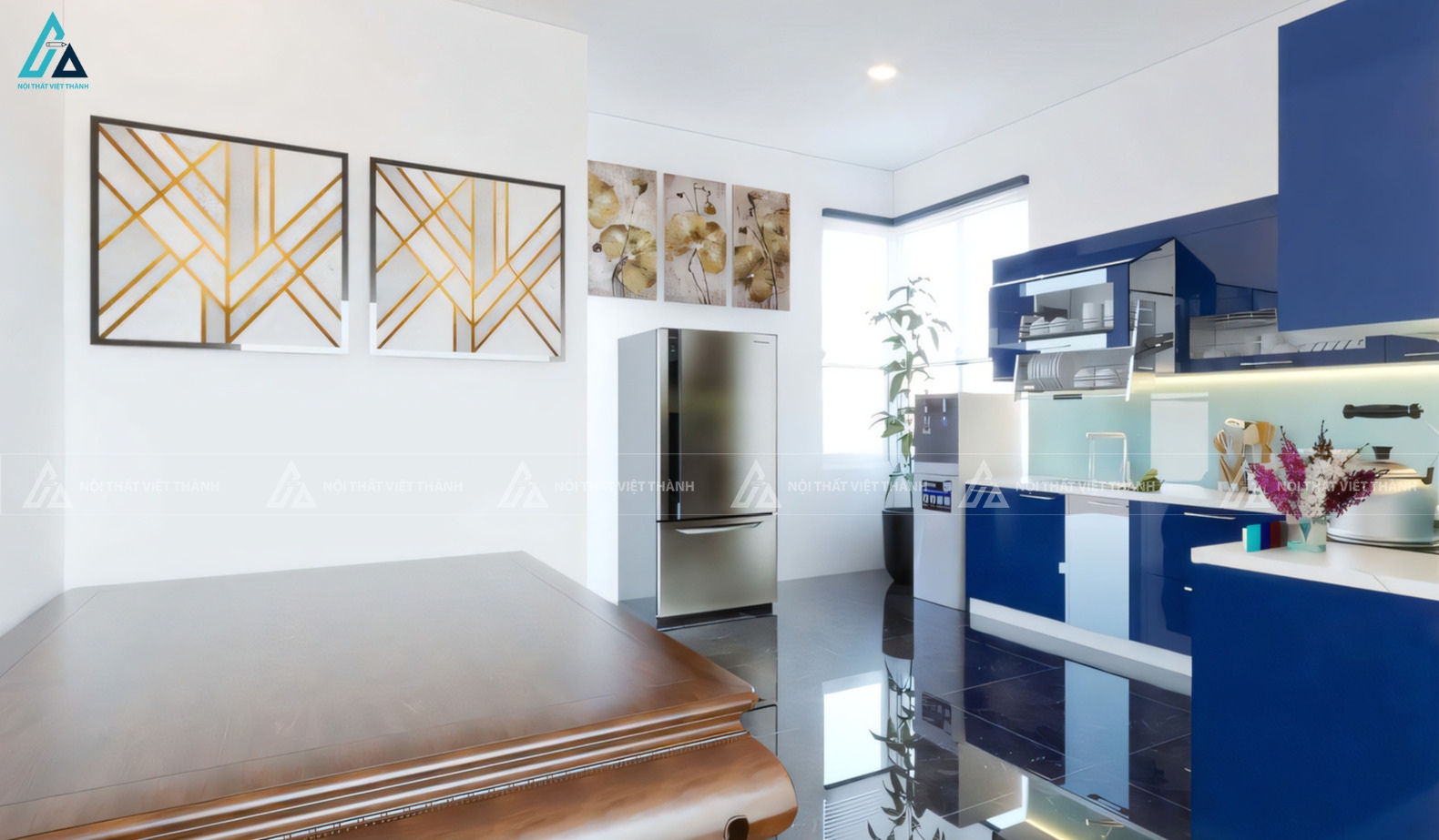 Tủ bếp acrylic xanh dương đậm sang trọng tạo điểm nhấn thu hút 1