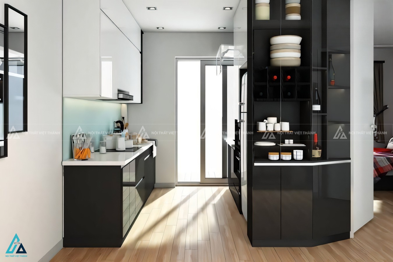 Tủ bếp acrylic hiện đại phối màu trắng đen đẳng cấp thời thượng 2