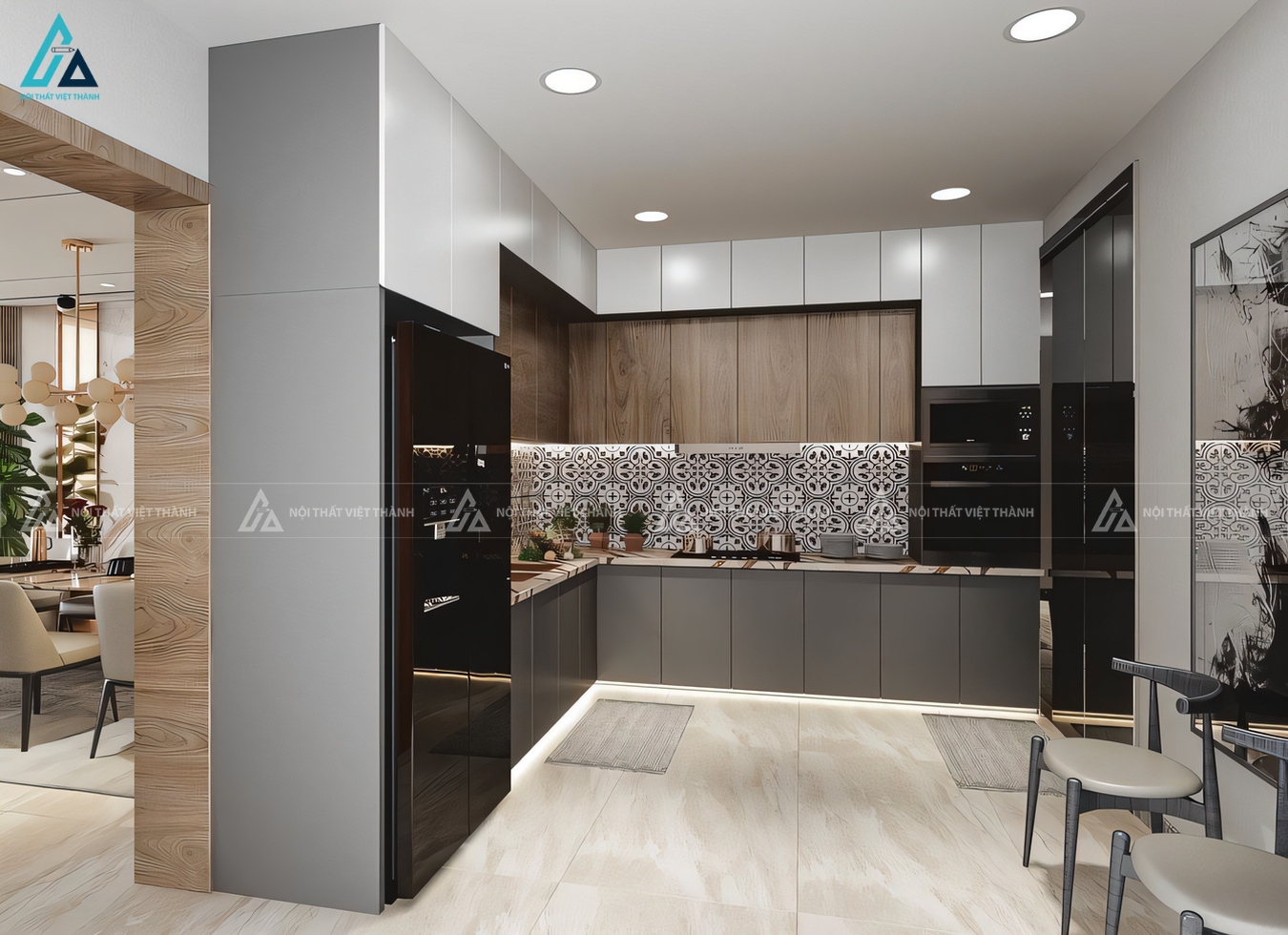 Tủ bếp acrylic bóng gương thiết kế kịch trần tối ưu không gian sống 2