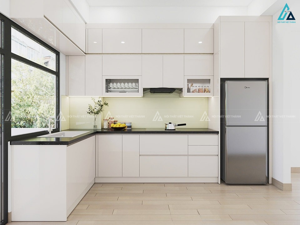Tủ bếp acrylic cao cấp thiết kế hình chữ L hiện đại thông minh