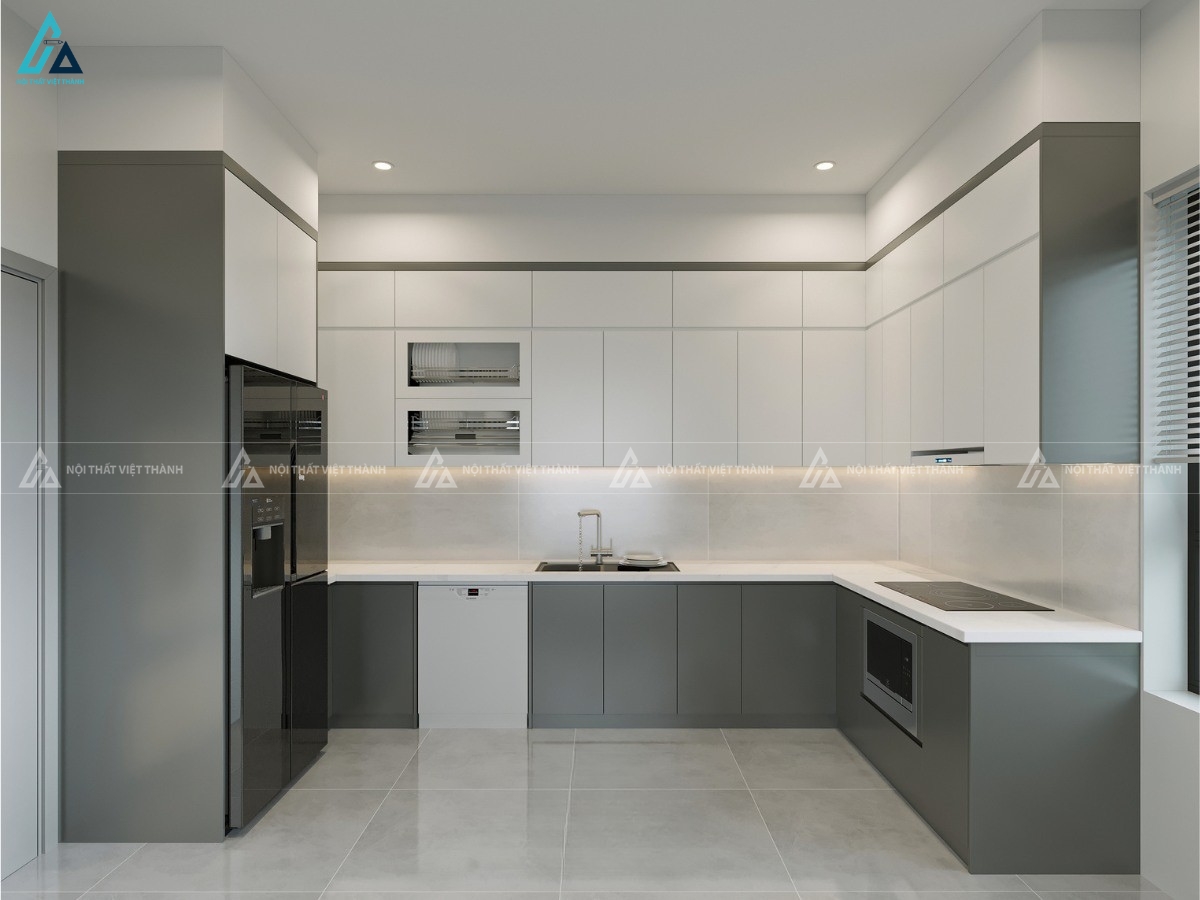 Mẫu tủ bếp acrylic bóng gương cao cấp thiết kế tối giản tinh tế