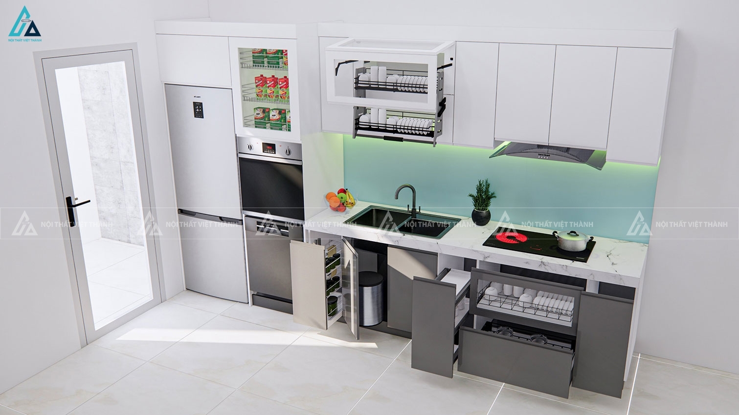 Hệ tủ bếp acrylic hiện đại tích hợp thiết bị âm tủ đa năng 3