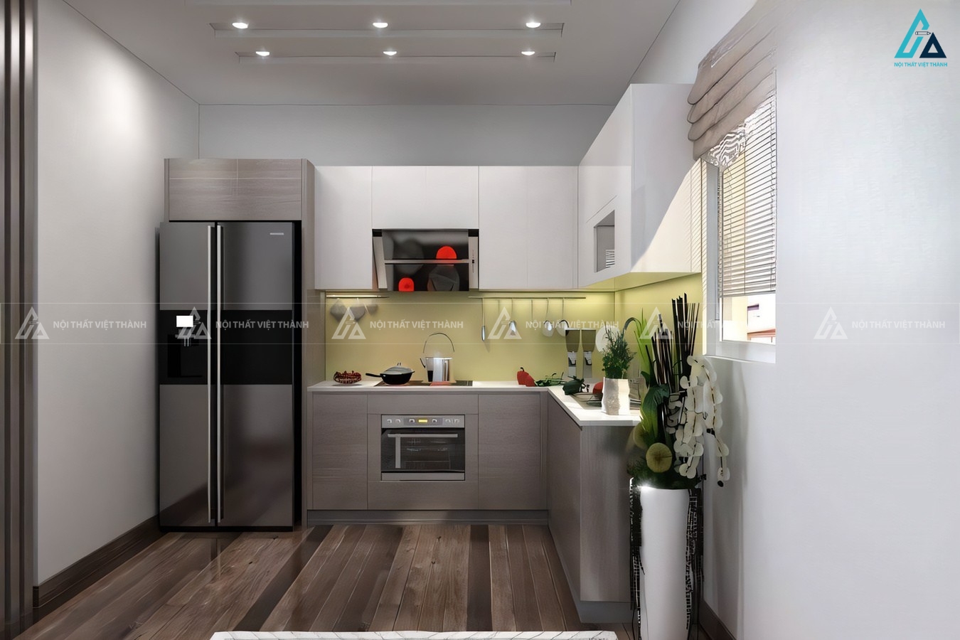 Tủ bếp acrylic bóng gương thiết kế tối ưu không gian bếp hiện đại 3