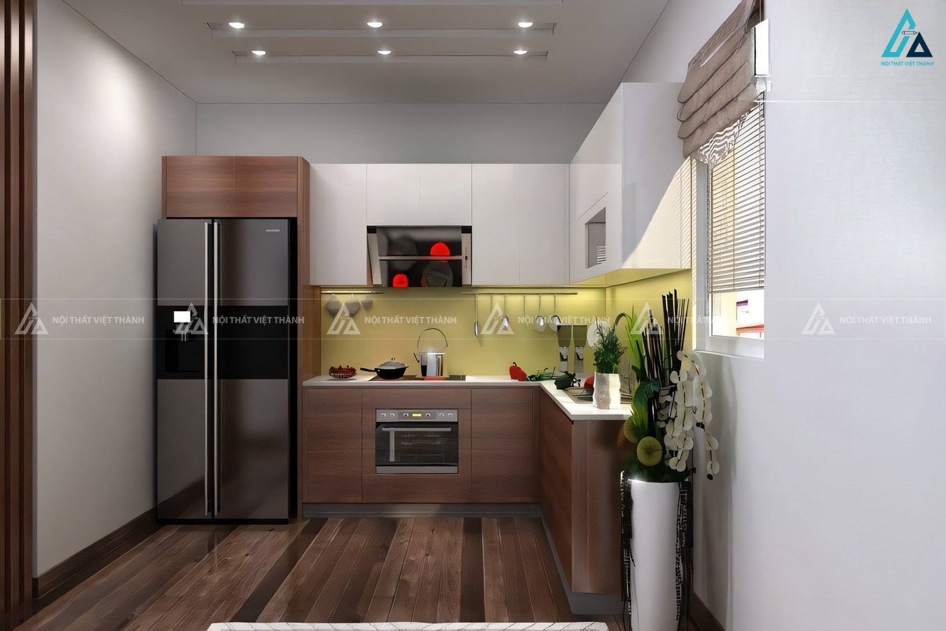 Tủ bếp acrylic bóng gương thiết kế tối ưu không gian bếp hiện đại
