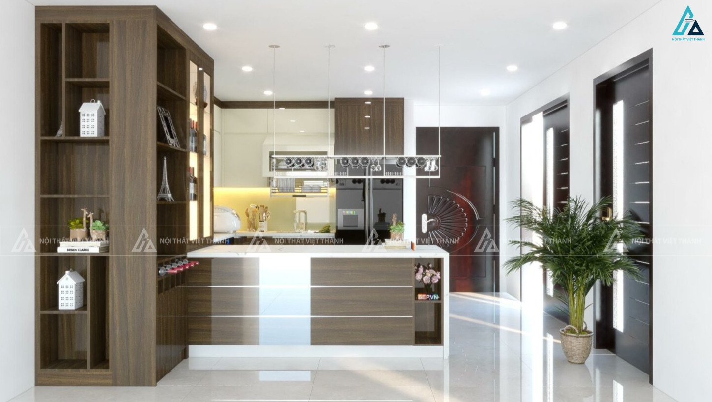 Mẫu tủ bếp acrylic thông minh với kệ trưng bày rượu đẳng cấp quý tộc 2
