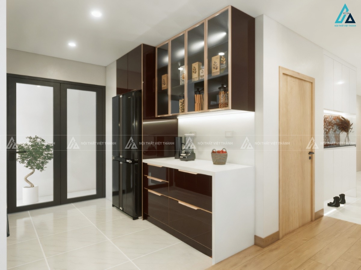 Tủ bếp cánh kính màu nâu kịch trần thiết kế hiện đại đẳng cấp 1