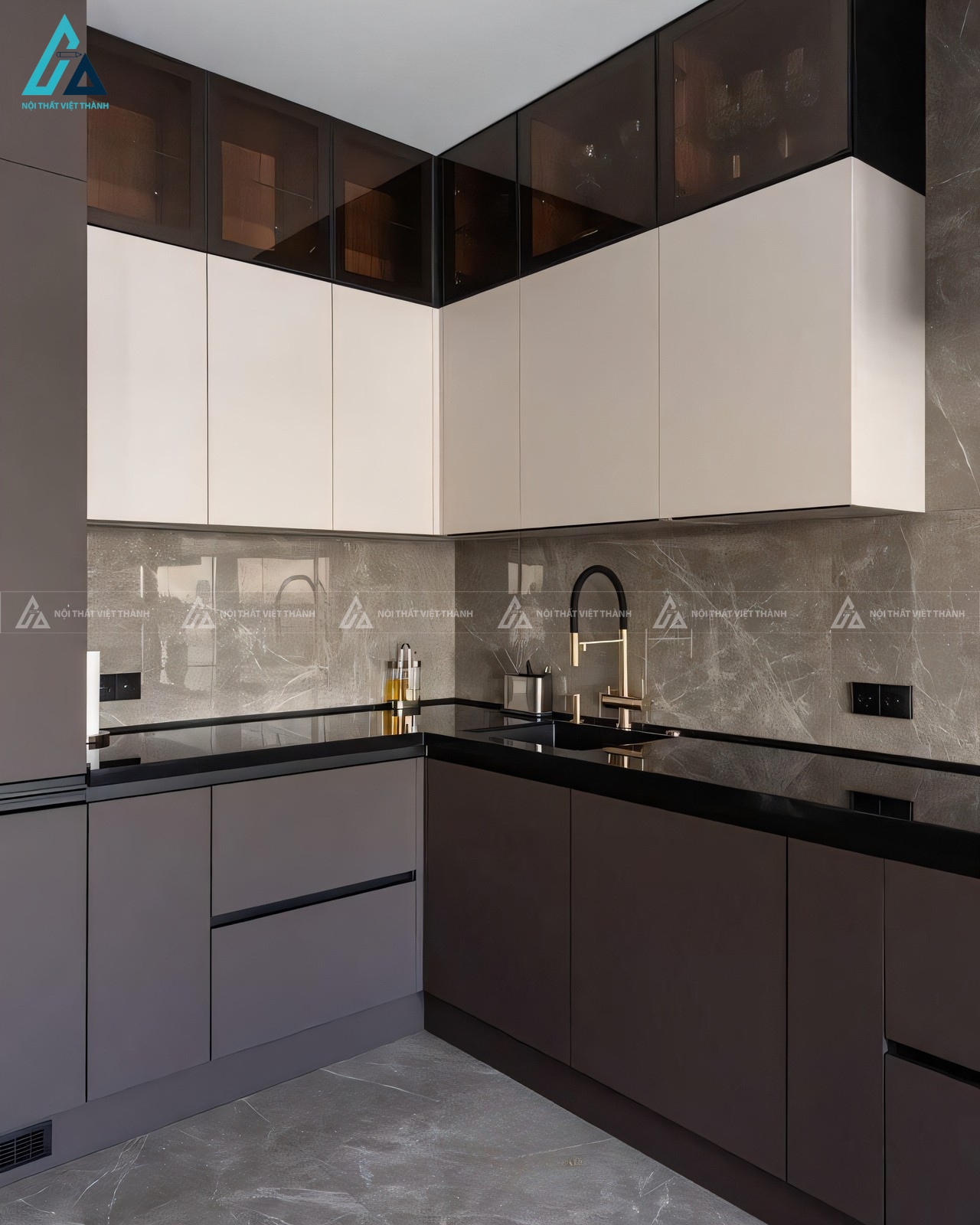 Bộ tủ bếp cánh kính thiết bị thông minh đầy đủ công năng 1